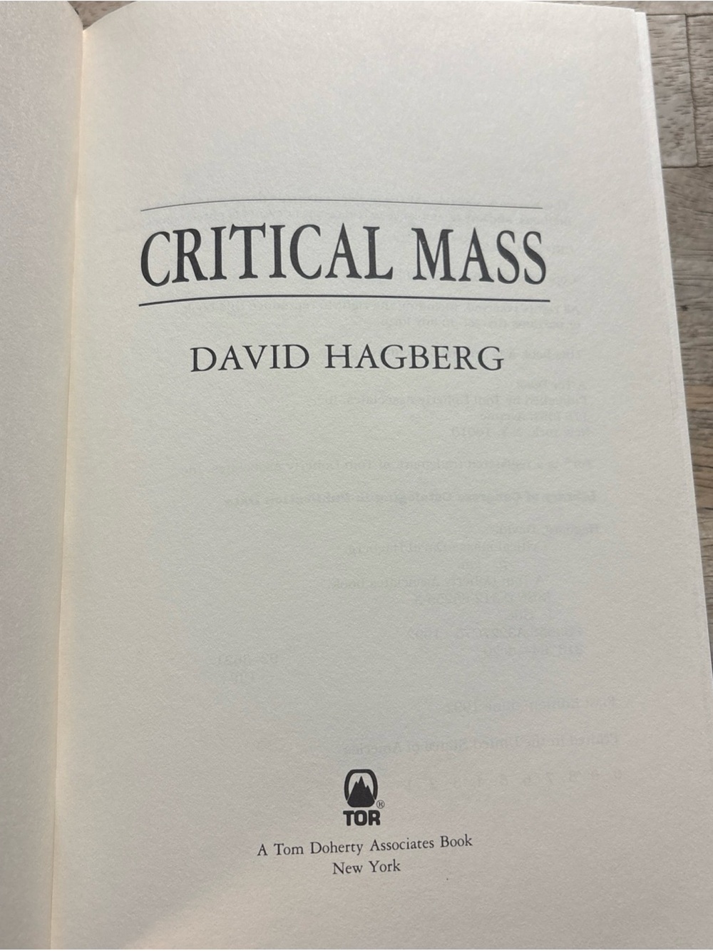 CRITICAL MASS   by David Hagberg   1992 Hardcover 1st Edition 1st Printing